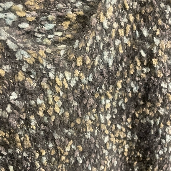 Gray with Green & Blue Confetti Detail V-Neck Sweater Eyelash Fuzzy Knit, Medium - Picture 4 of 9